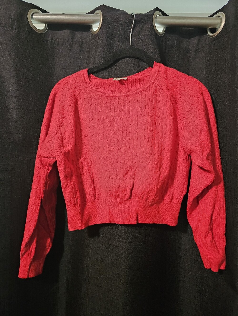 Women's Love Sense Red Cable-Knit Crewneck Sweater L